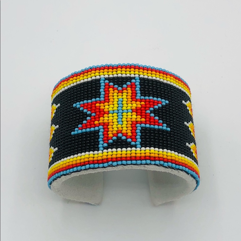 Wide Native American Style beaded Cuff Bracelet - Picture 1 of 9